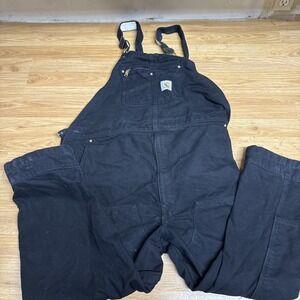 Carhartt Bib Overalls Men 46x28 (46x26) Black Duck Double Knee Carpenter Unlined